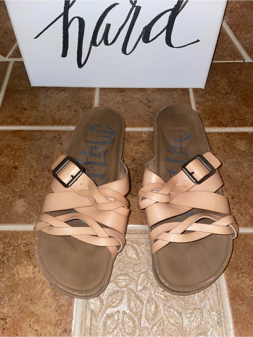 Majestic Tan Braided Leather Slide Mules with Buckle